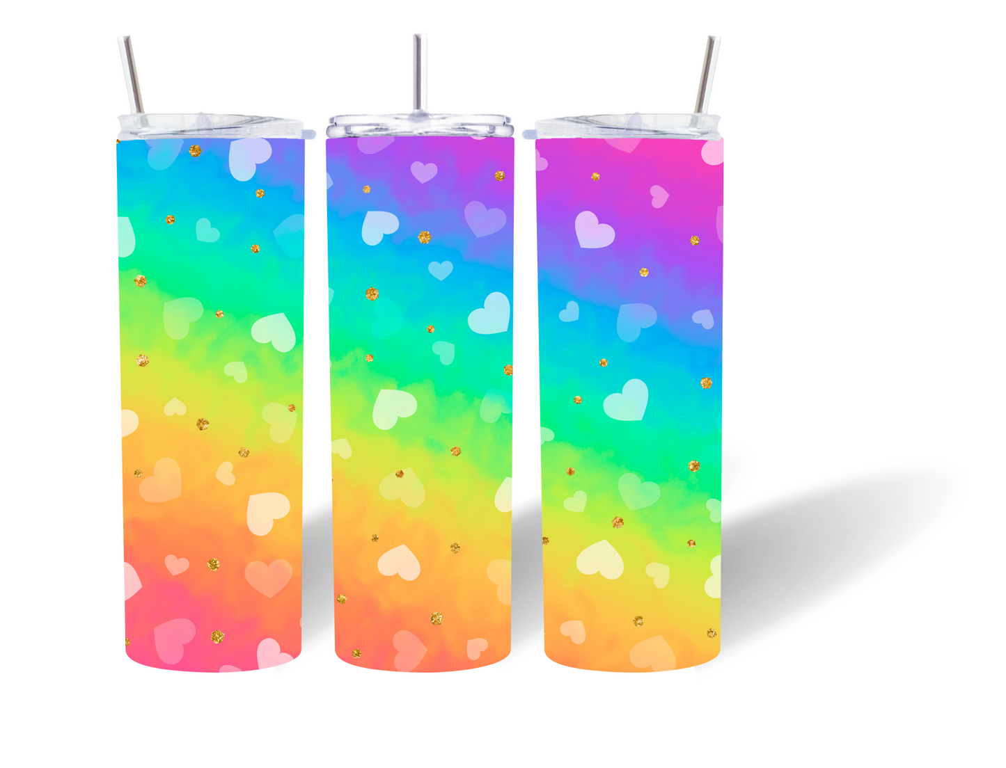 20oz Skinny Tumbler rainbow hearts