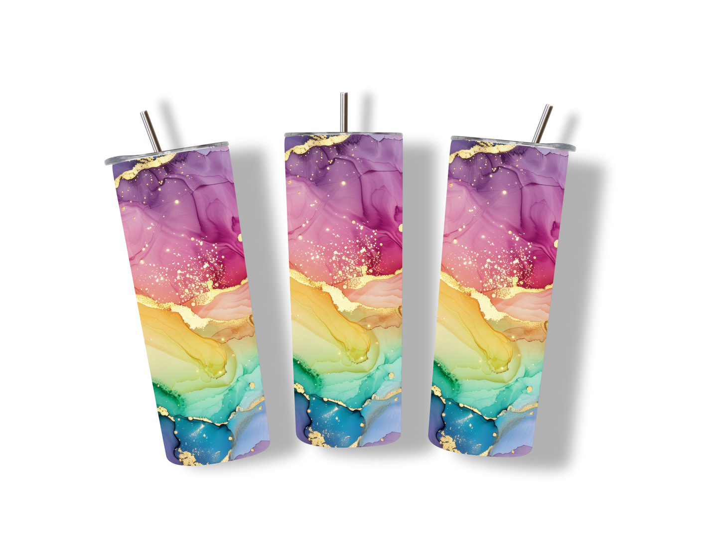 20oz Skinny Tumbler Rainbow Marble